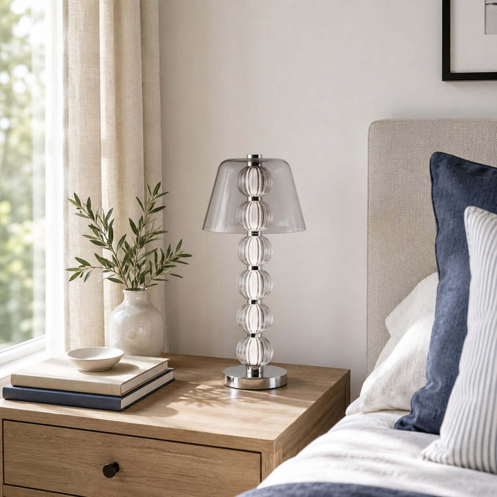 Novea Table Lamp - Smoke Grey Glass Modern Bedside Light | Vinlighting