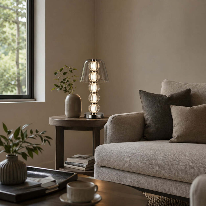 Novea Table Lamp - Smoke Grey Glass Modern Bedside Light | Vinlighting