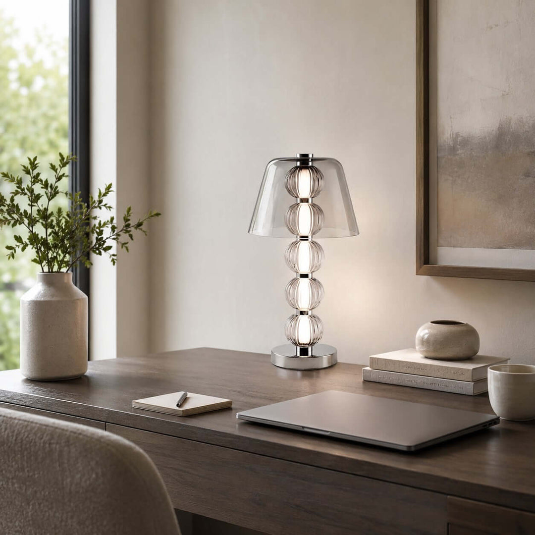 Novea Table Lamp - Smoke Grey Glass Modern Bedside Light | Vinlighting