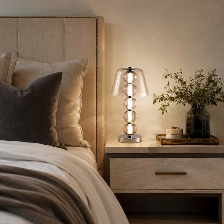 Novea Table Lamp - Smoke Grey Glass Modern Bedside Light | Vinlighting