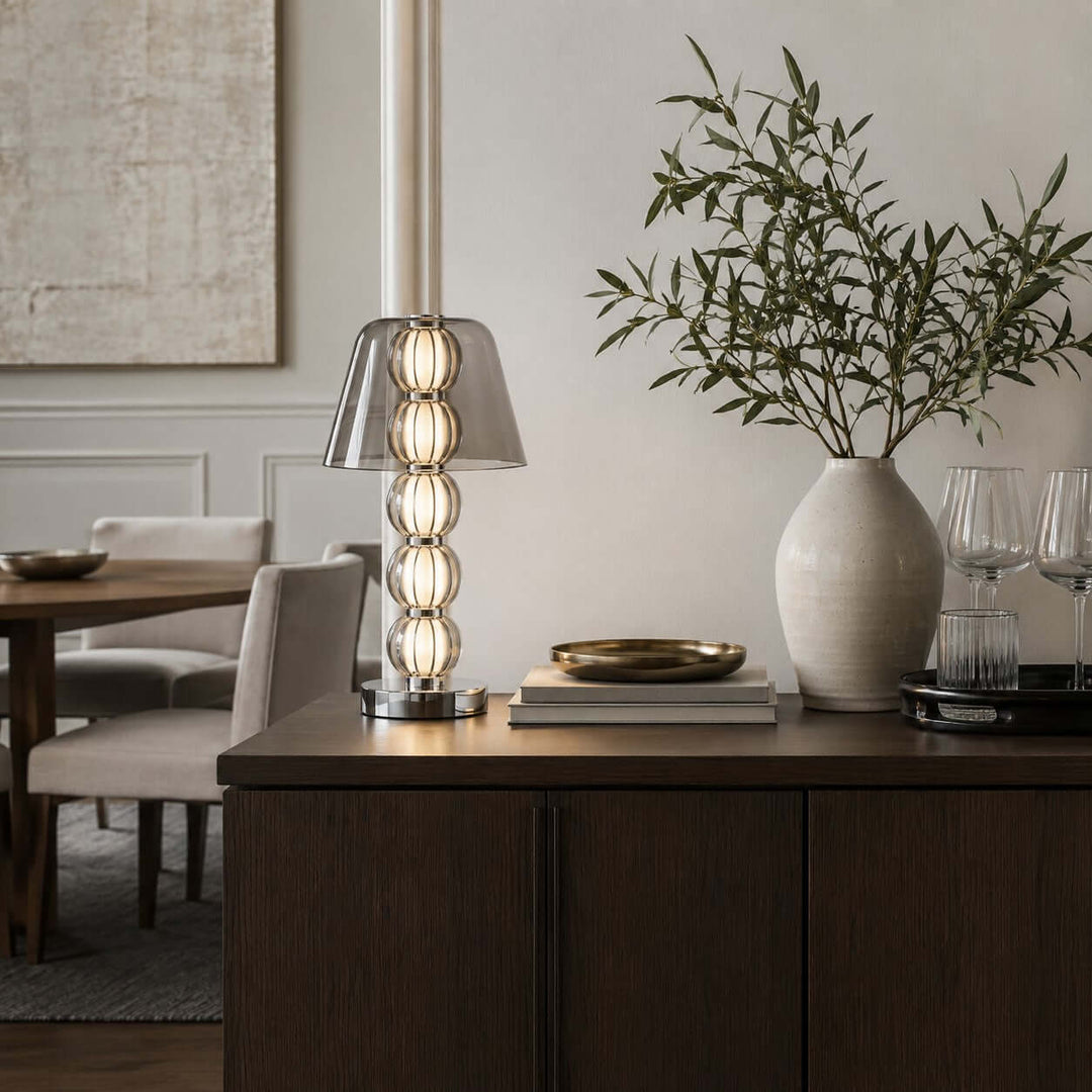 Novea Table Lamp - Smoke Grey Glass Modern Bedside Light | Vinlighting