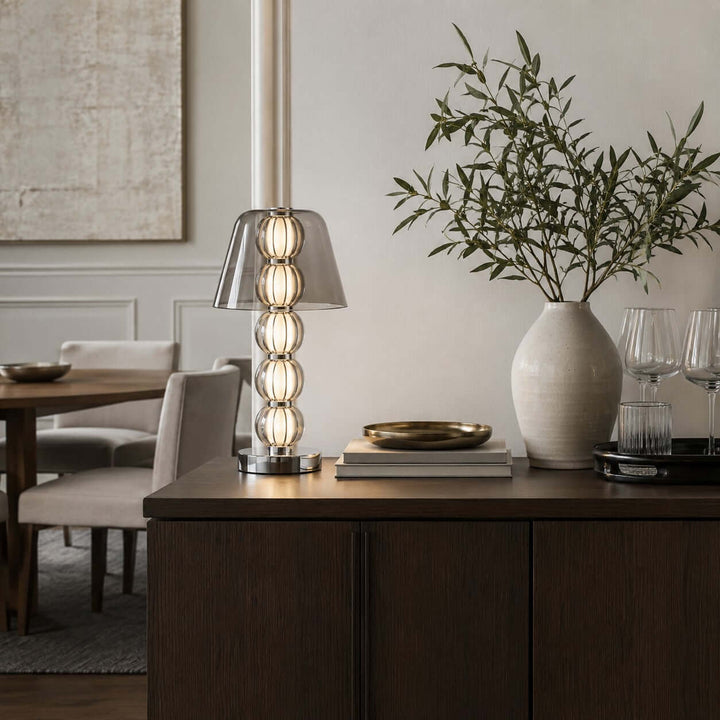 Novea Table Lamp - Smoke Grey Glass Modern Bedside Light | Vinlighting
