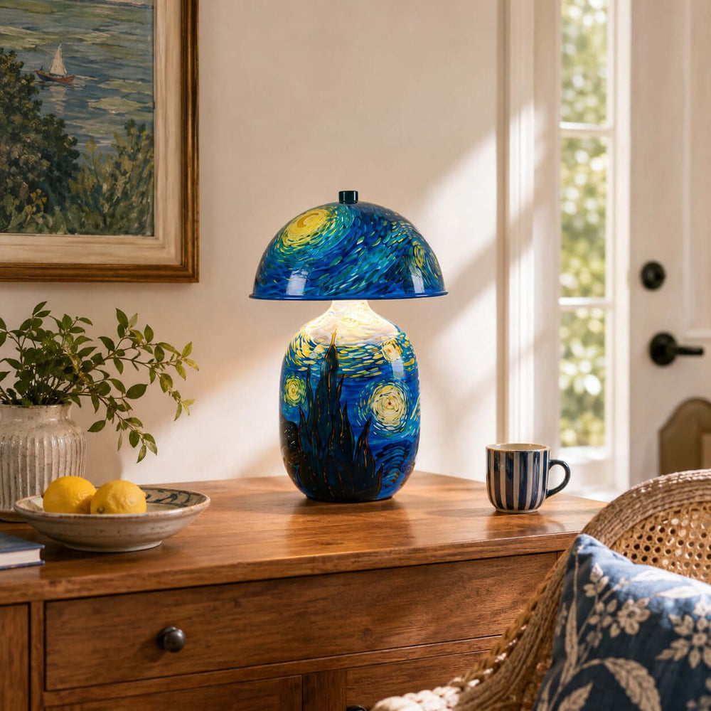 Novelle Swirling Sky Painted Ceramic Table Lamp for Bedroom Decor