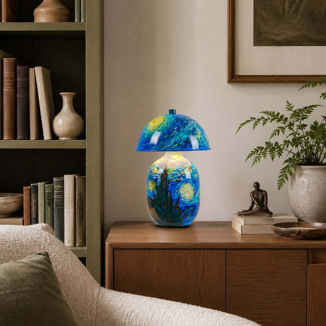 Novelle Swirling Sky Painted Ceramic Table Lamp for Bedroom Decor