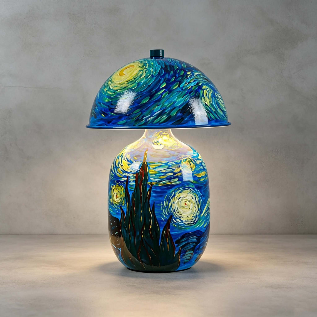 Novelle Swirling Sky Painted Ceramic Table Lamp for Bedroom Decor