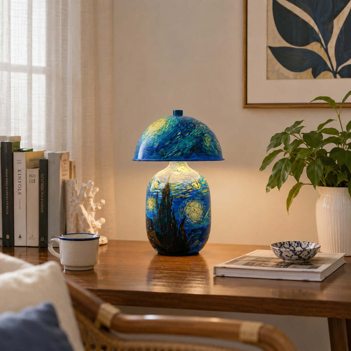 Novelle Swirling Sky Painted Ceramic Table Lamp for Bedroom Decor