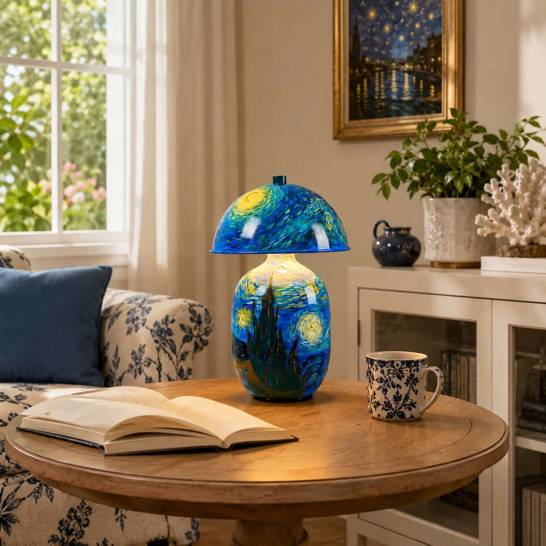Novelle Swirling Sky Painted Ceramic Table Lamp for Bedroom Decor