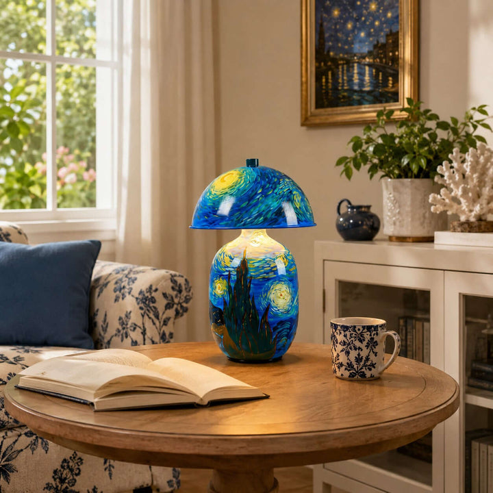Novelle Swirling Sky Painted Ceramic Table Lamp for Bedroom Decor