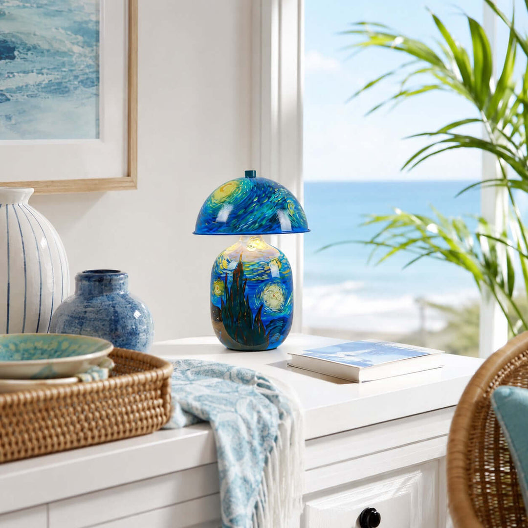 Novelle Swirling Sky Painted Ceramic Table Lamp for Bedroom Decor