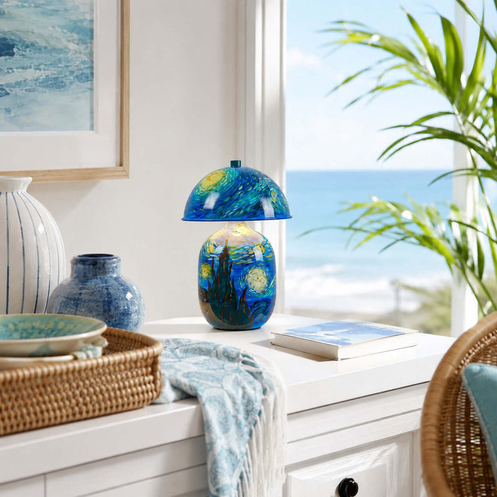 Novelle Swirling Sky Painted Ceramic Table Lamp for Bedroom Decor