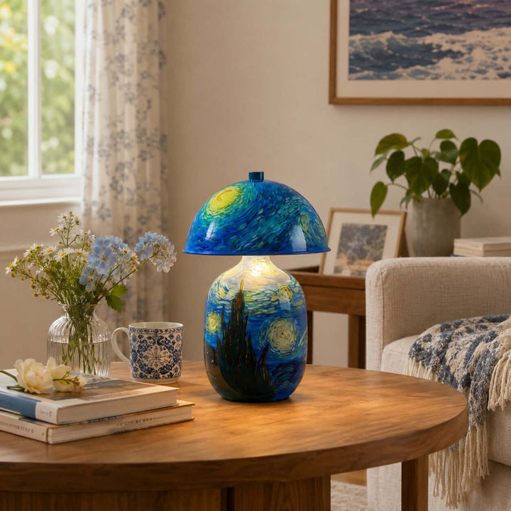 Novelle Swirling Sky Painted Ceramic Table Lamp for Bedroom Decor