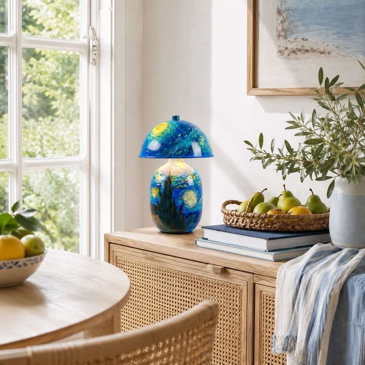 Novelle Swirling Sky Painted Ceramic Table Lamp for Bedroom Decor