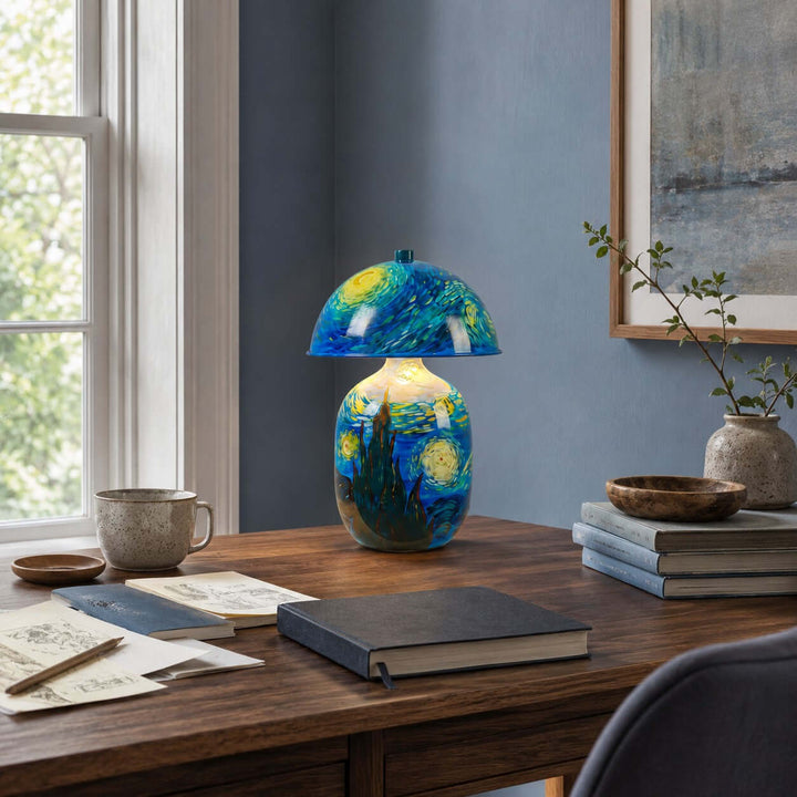 Novelle Swirling Sky Painted Ceramic Table Lamp for Bedroom Decor
