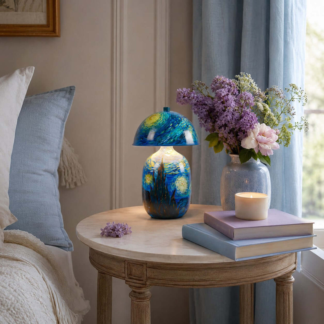 Novelle Swirling Sky Painted Ceramic Table Lamp for Bedroom Decor