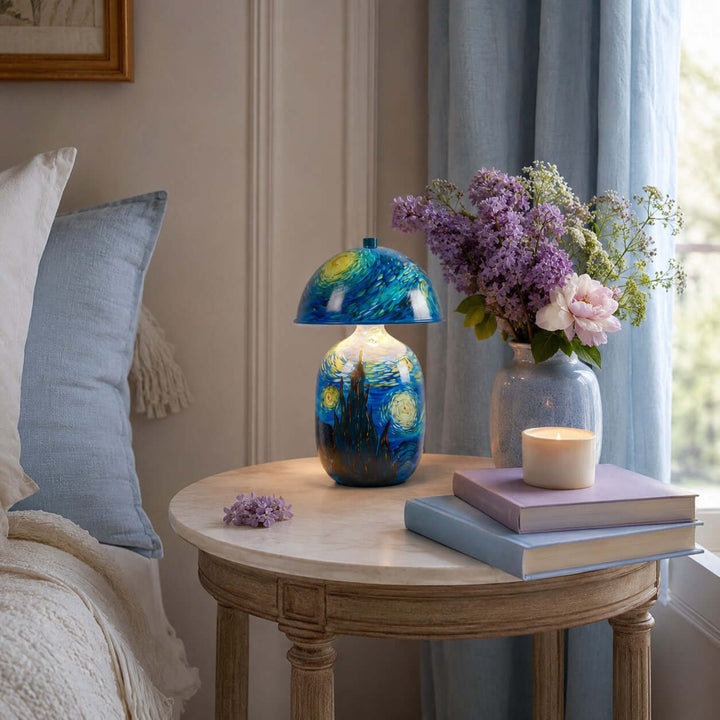 Novelle Swirling Sky Painted Ceramic Table Lamp for Bedroom Decor