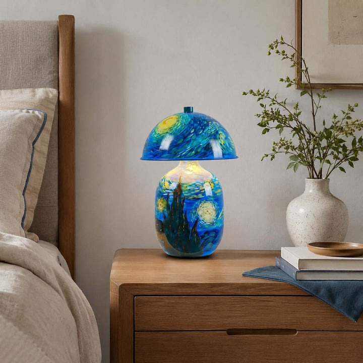 Novelle Swirling Sky Painted Ceramic Table Lamp for Bedroom Decor