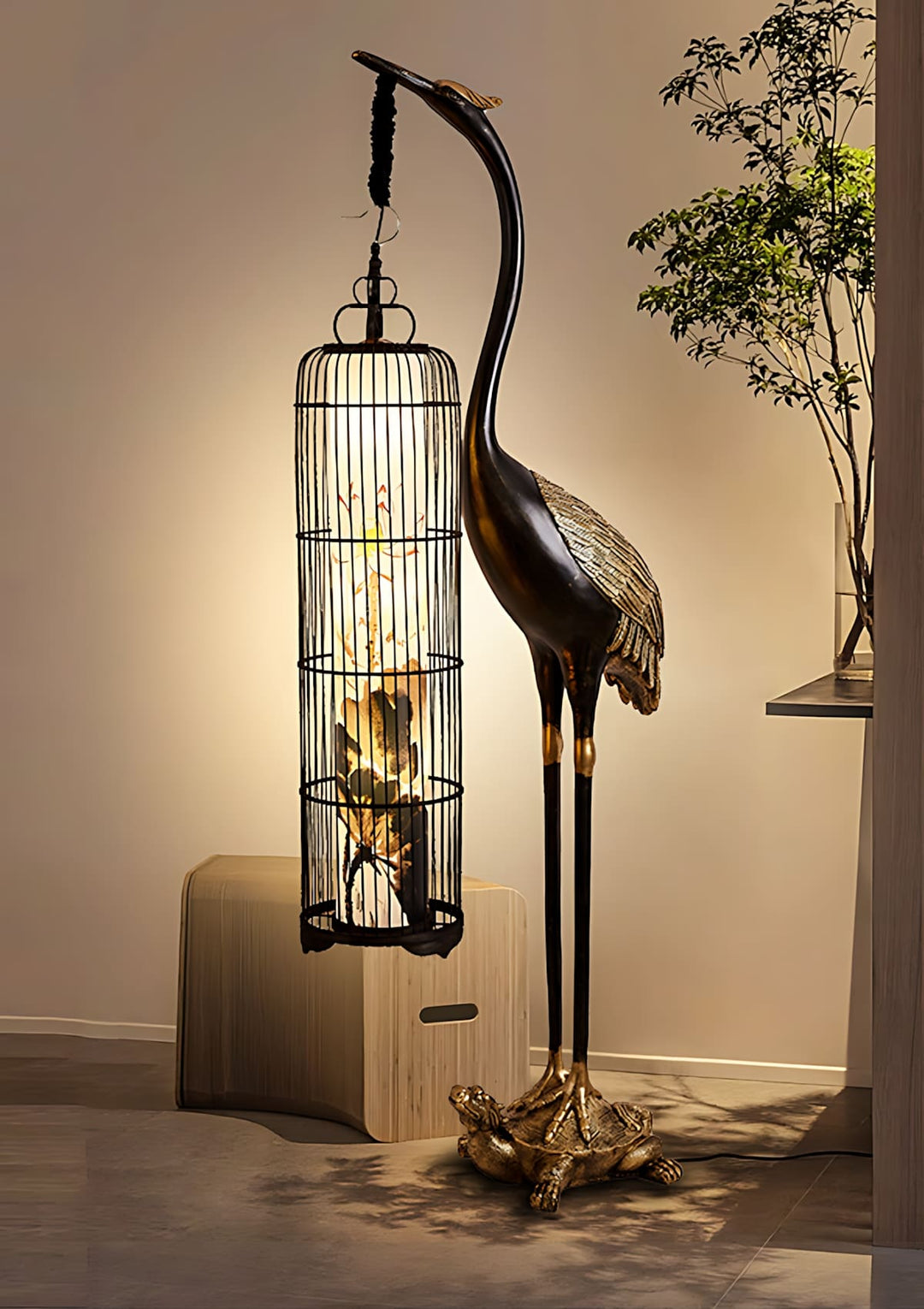 Noyari Stork Floor Lamp – Retro Creative Tree Sculpture Light