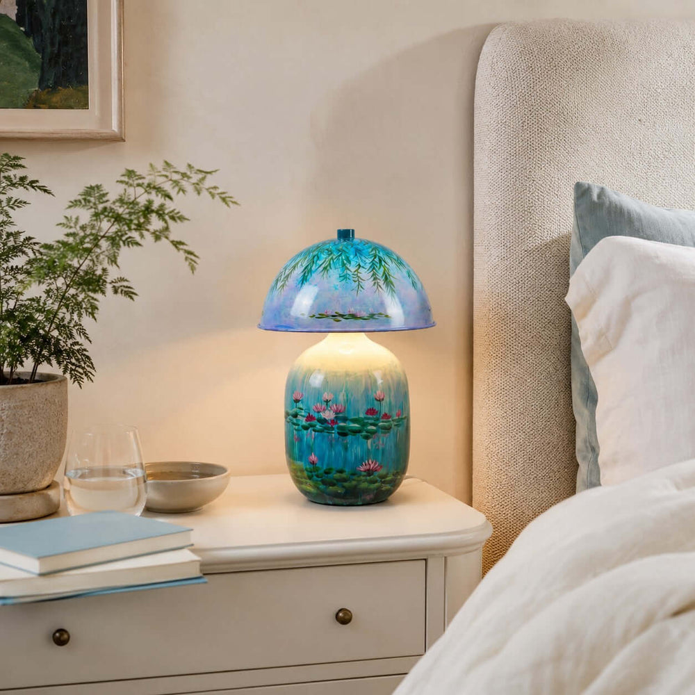 Nymphaea Artistic Painted Ceramic Mushroom Table Lamp for bedroom