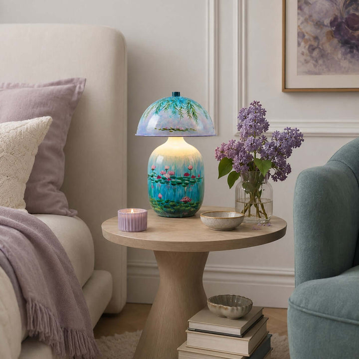 Nymphaea Artistic Painted Ceramic Mushroom Table Lamp for bedroom