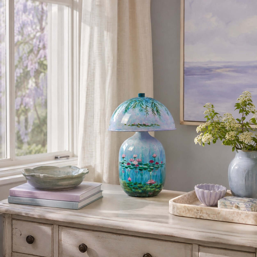 Nymphaea Artistic Painted Ceramic Mushroom Table Lamp for bedroom