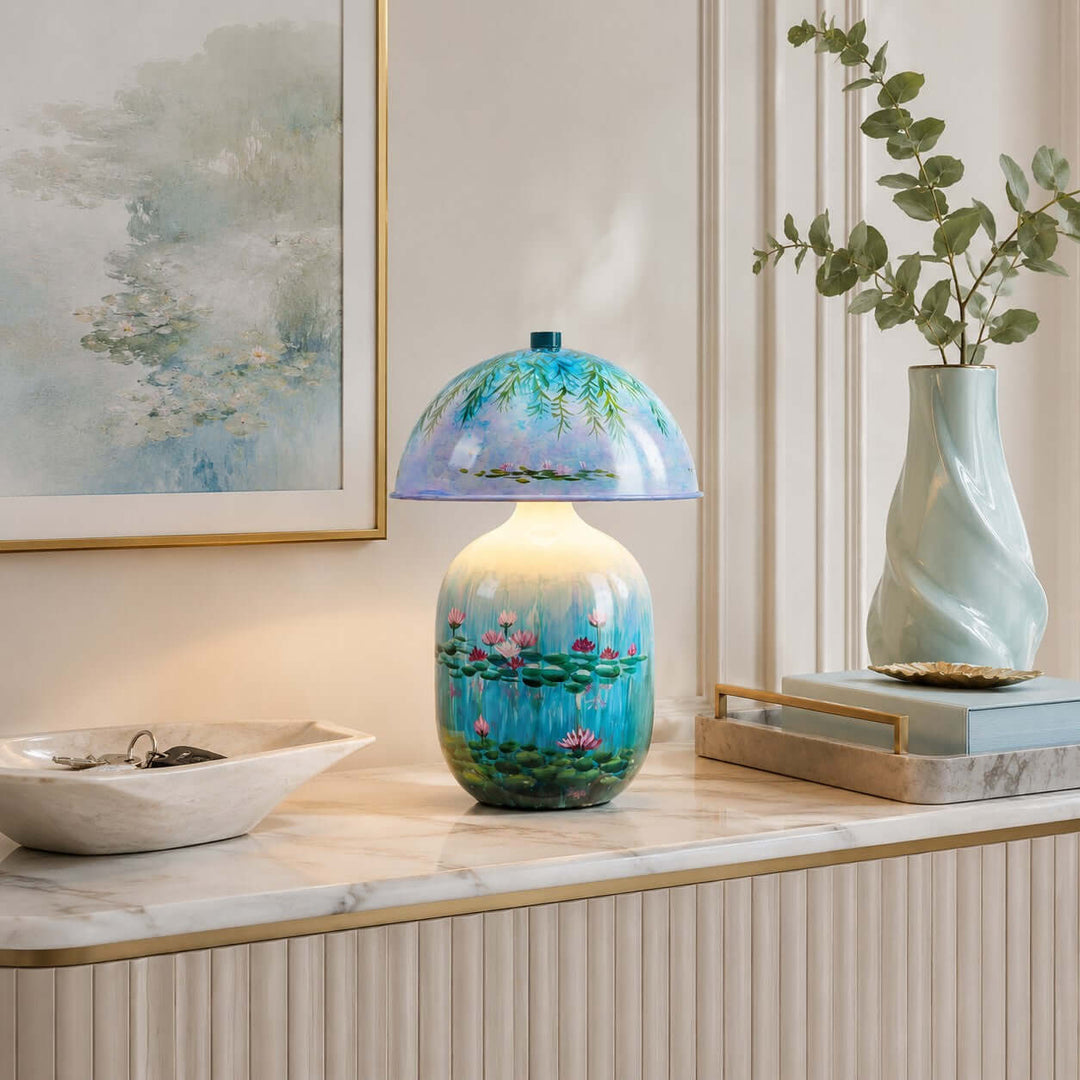 Nymphaea Artistic Painted Ceramic Mushroom Table Lamp for bedroom