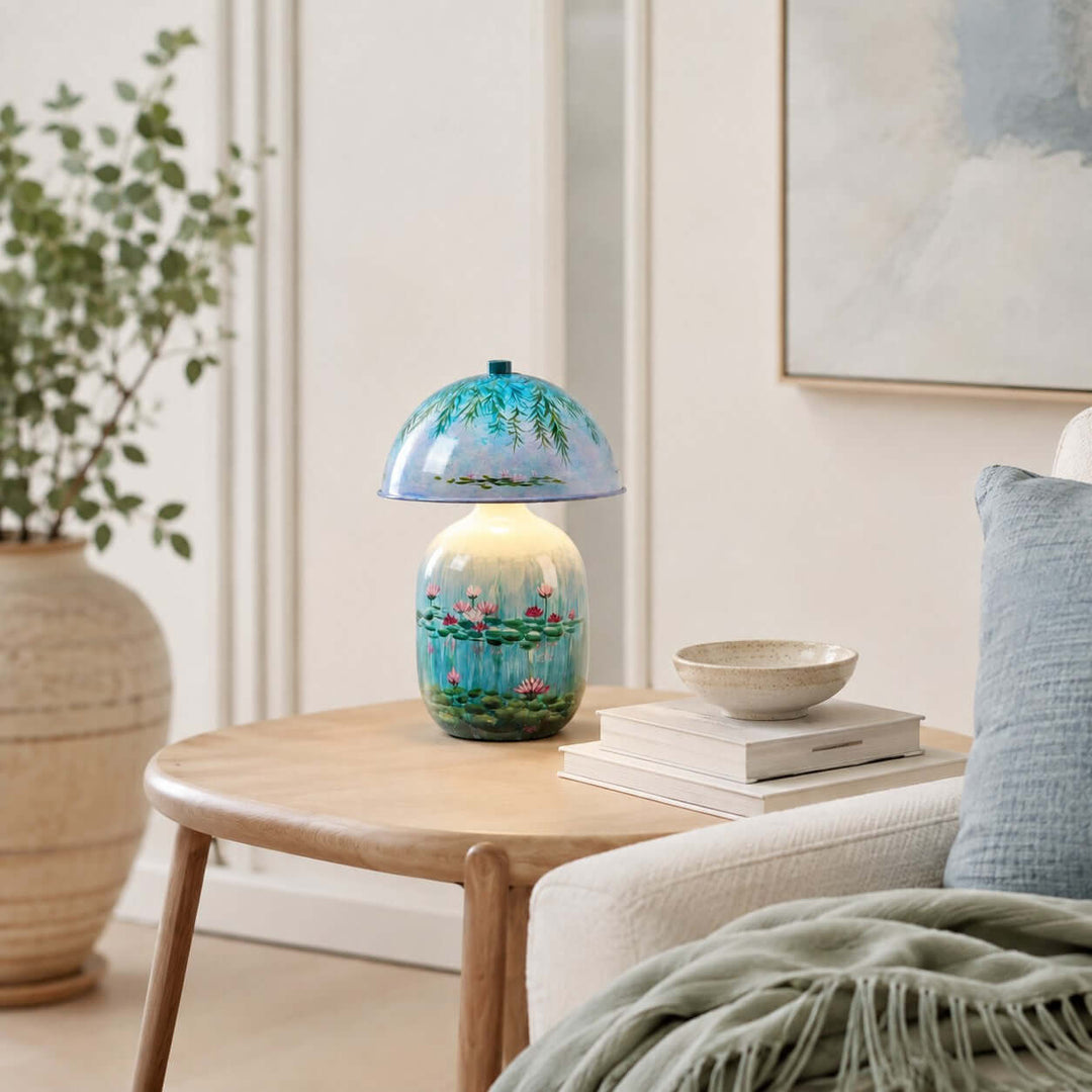 Nymphaea Artistic Painted Ceramic Mushroom Table Lamp for bedroom