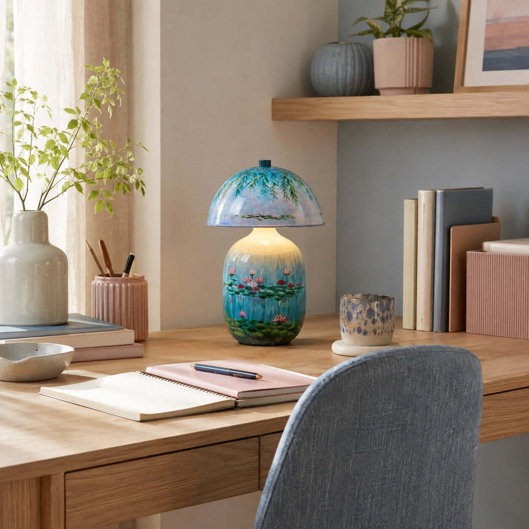 Nymphaea Artistic Painted Ceramic Mushroom Table Lamp for bedroom