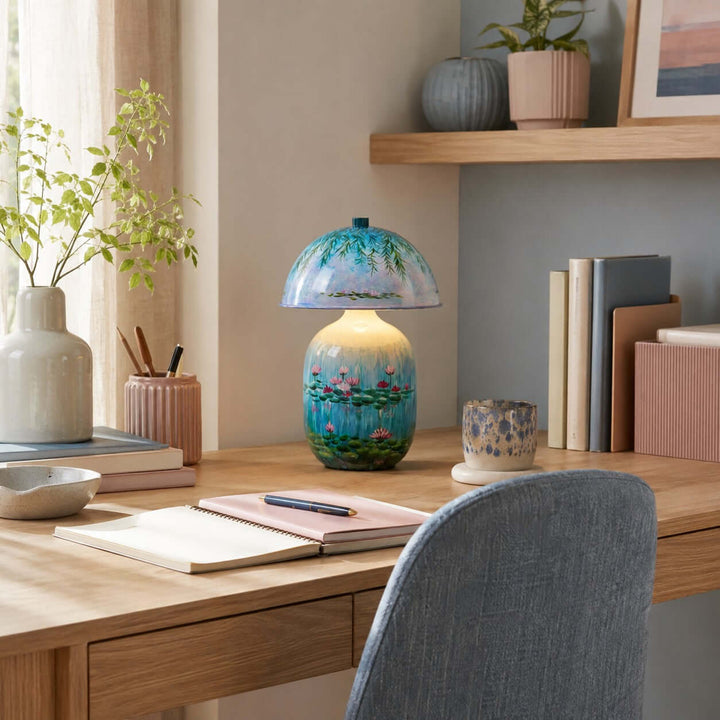 Nymphaea Artistic Painted Ceramic Mushroom Table Lamp for bedroom