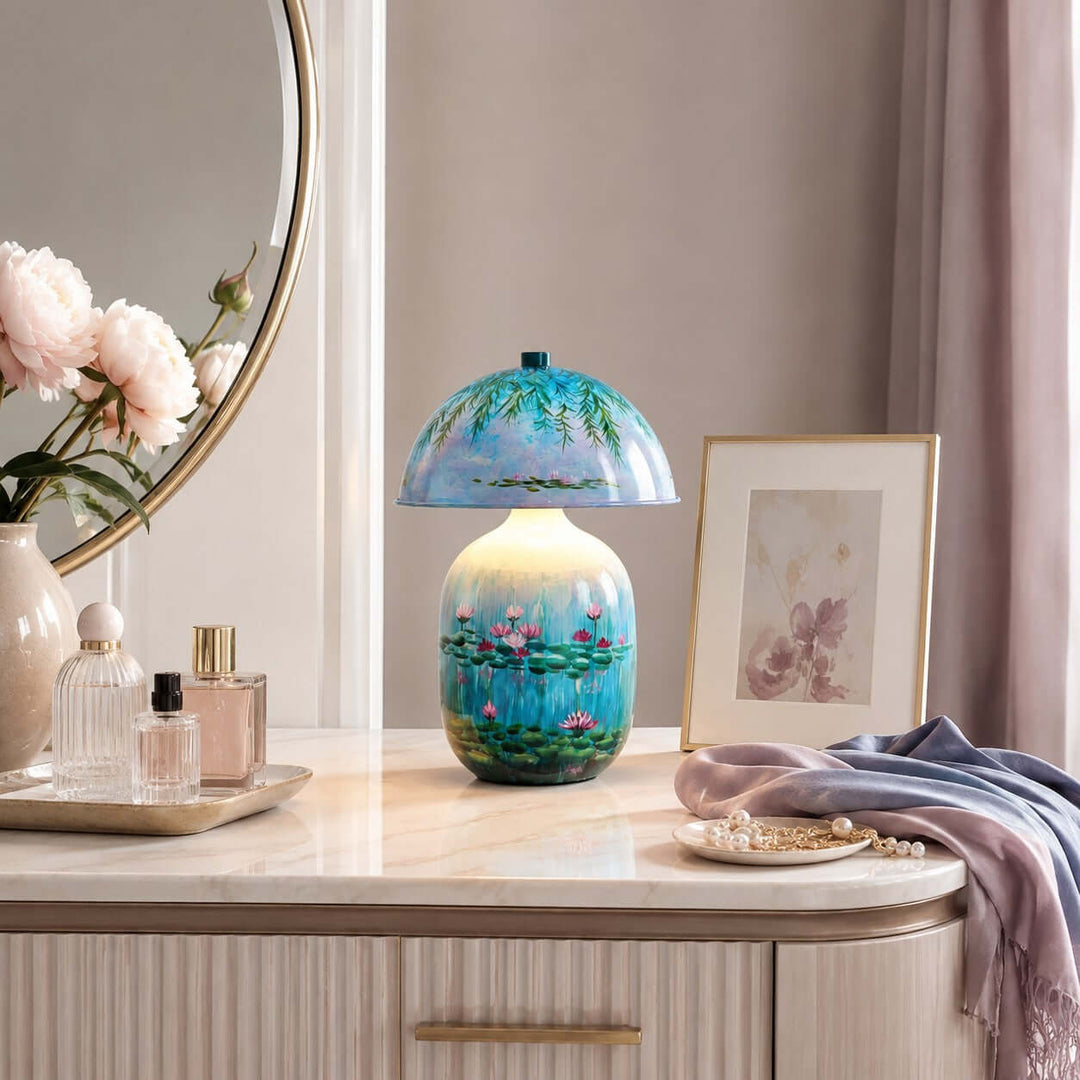Nymphaea Artistic Painted Ceramic Mushroom Table Lamp for bedroom