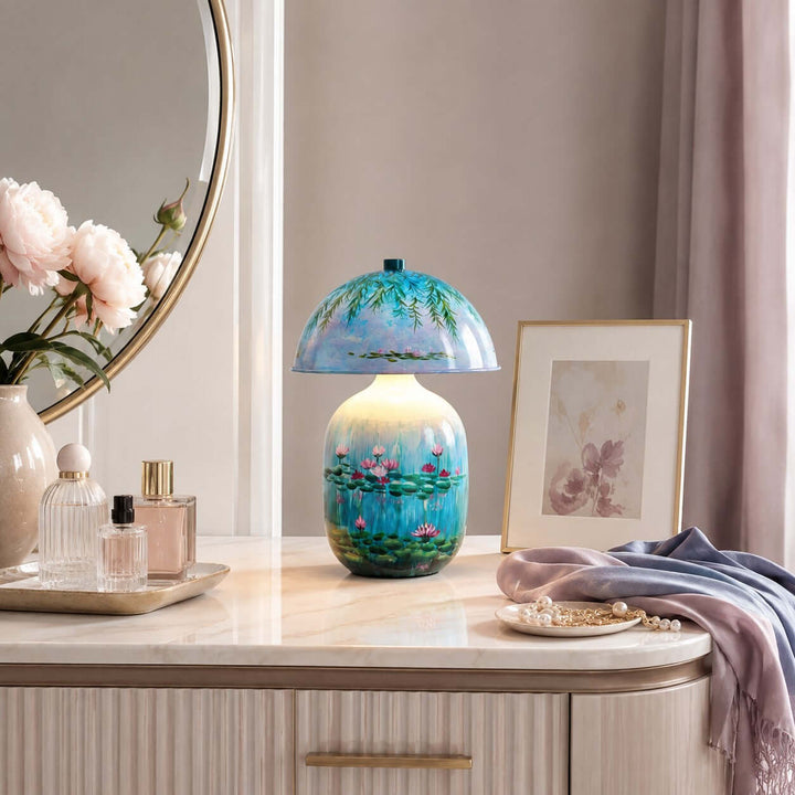 Nymphaea Artistic Painted Ceramic Mushroom Table Lamp for bedroom