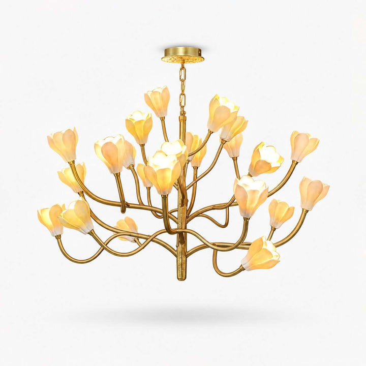 Odelia Brass Ceramic Floral Branch Chandelier for Dining Room