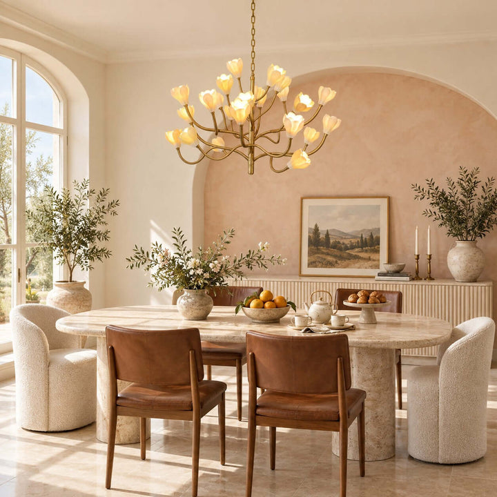 Odelia Brass Ceramic Floral Branch Chandelier for Dining Room