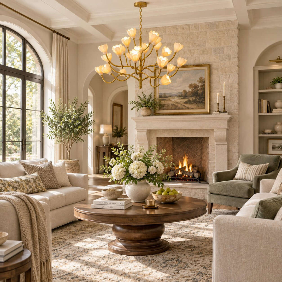 Odelia Brass Ceramic Floral Branch Chandelier for Dining Room