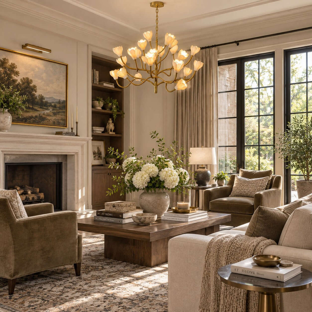 Odelia Brass Ceramic Floral Branch Chandelier for Dining Room