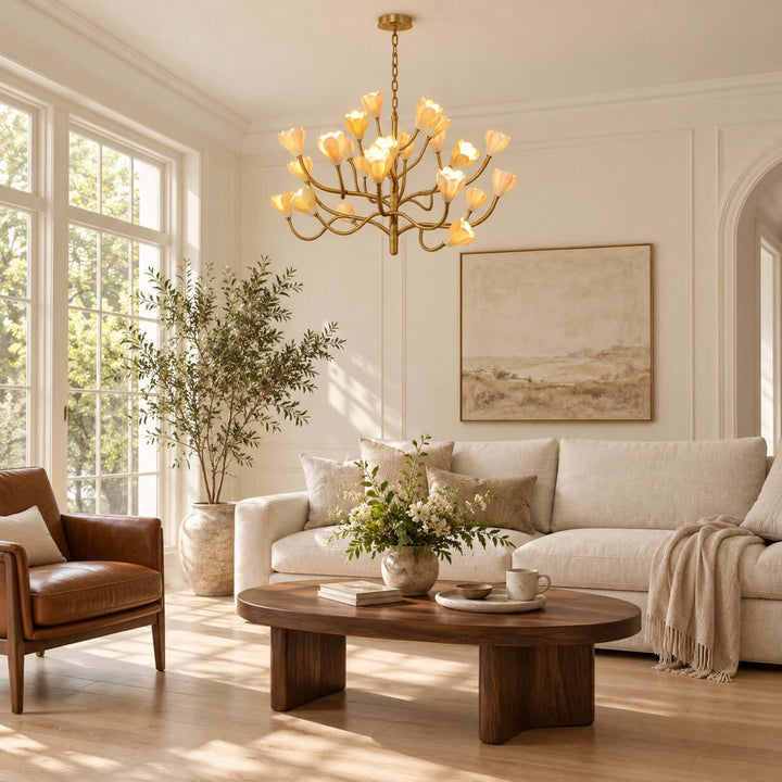 Odelia Brass Ceramic Floral Branch Chandelier for Dining Room