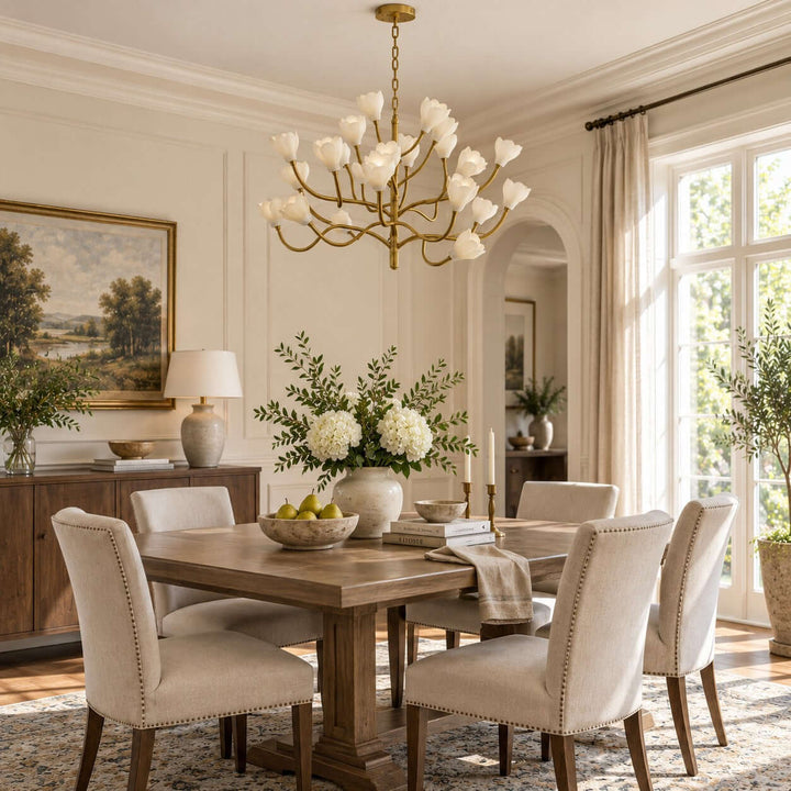 Odelia Brass Ceramic Floral Branch Chandelier for Dining Room