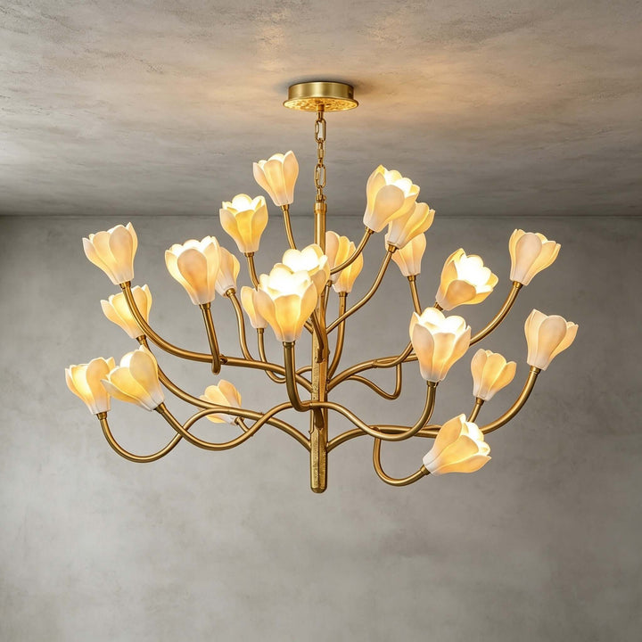Odelia Brass Ceramic Floral Branch Chandelier for Dining Room