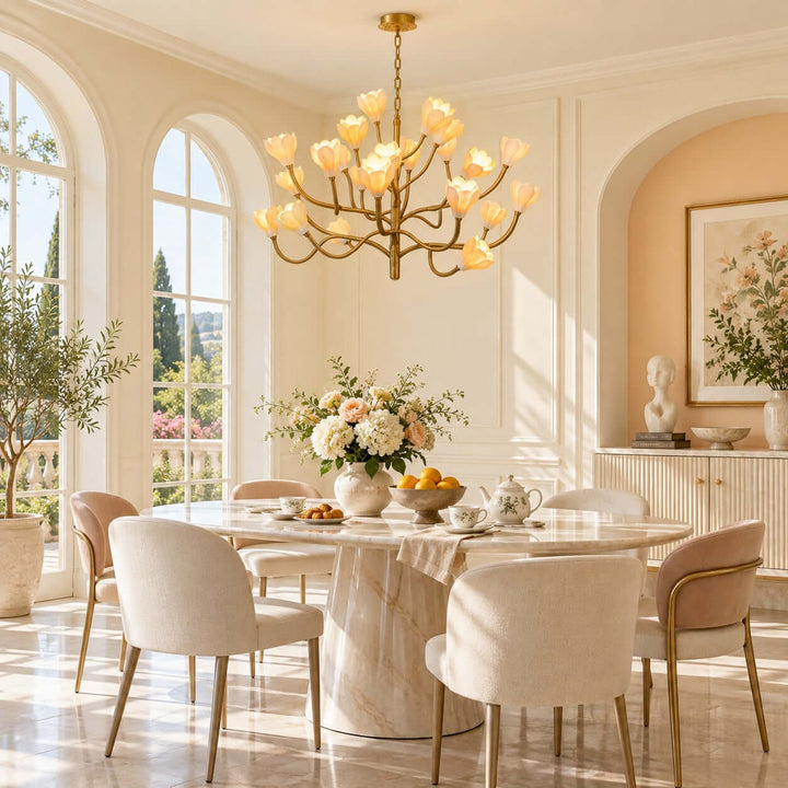 Odelia Brass Ceramic Floral Branch Chandelier for Dining Room
