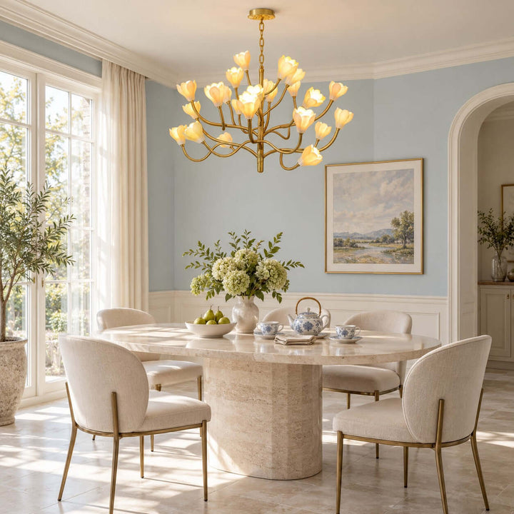 Odelia Brass Ceramic Floral Branch Chandelier for Dining Room