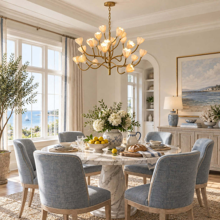 Odelia Brass Ceramic Floral Branch Chandelier for Dining Room
