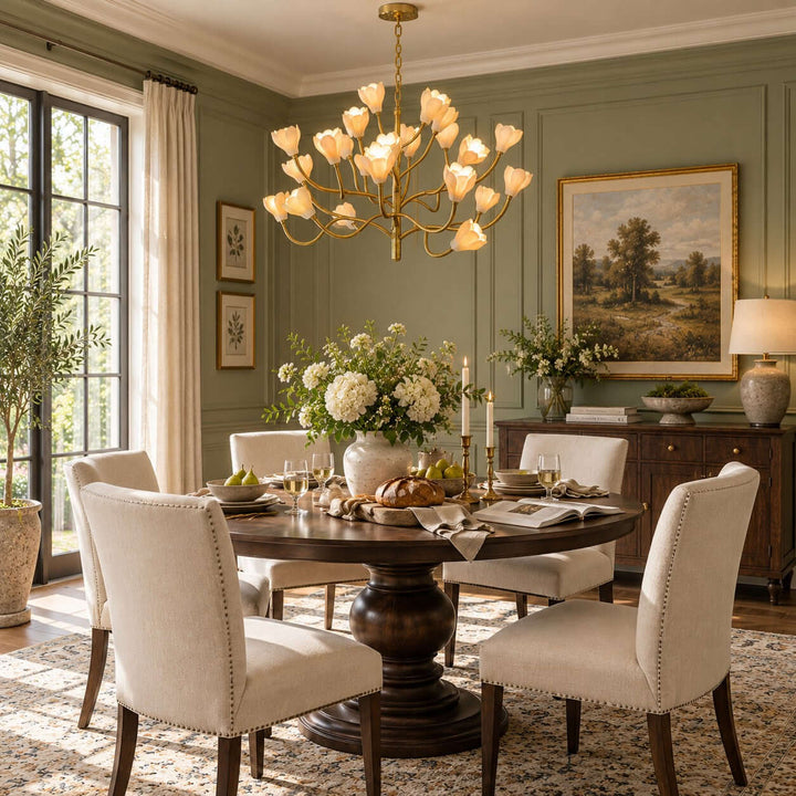 Odelia Brass Ceramic Floral Branch Chandelier for Dining Room