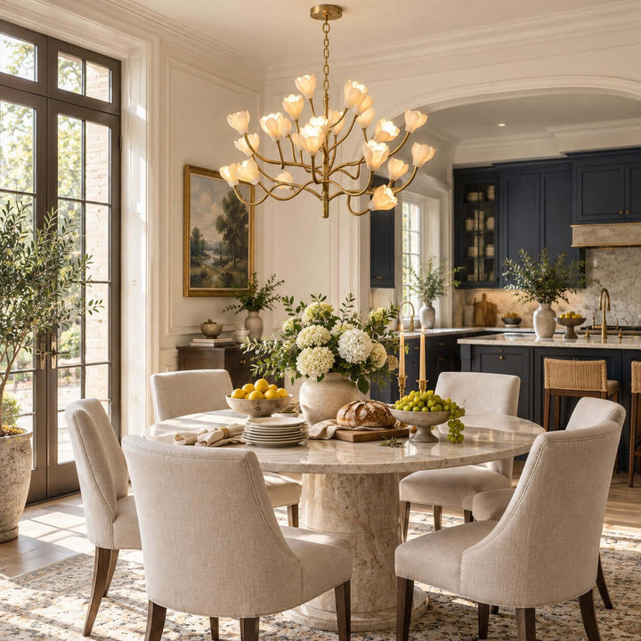 Odelia Brass Ceramic Floral Branch Chandelier for Dining Room