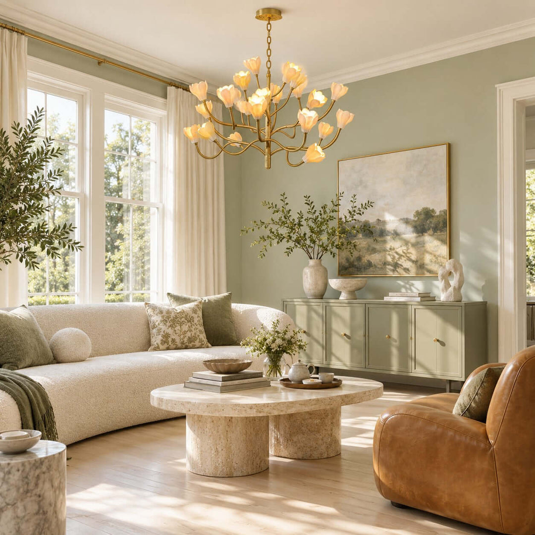 Odelia Brass Ceramic Floral Branch Chandelier for Dining Room