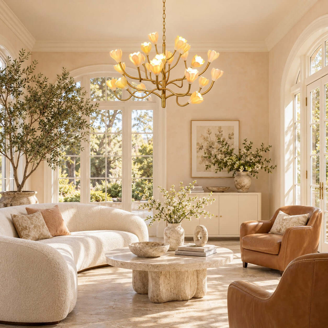 Odelia Brass Ceramic Floral Branch Chandelier for Dining Room