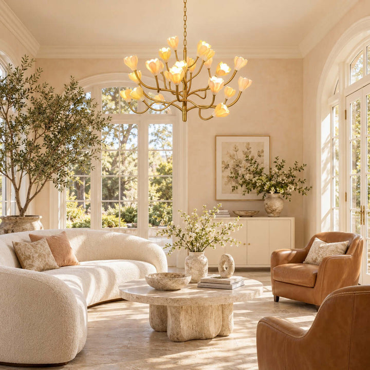 Odelia Brass Ceramic Floral Branch Chandelier for Dining Room