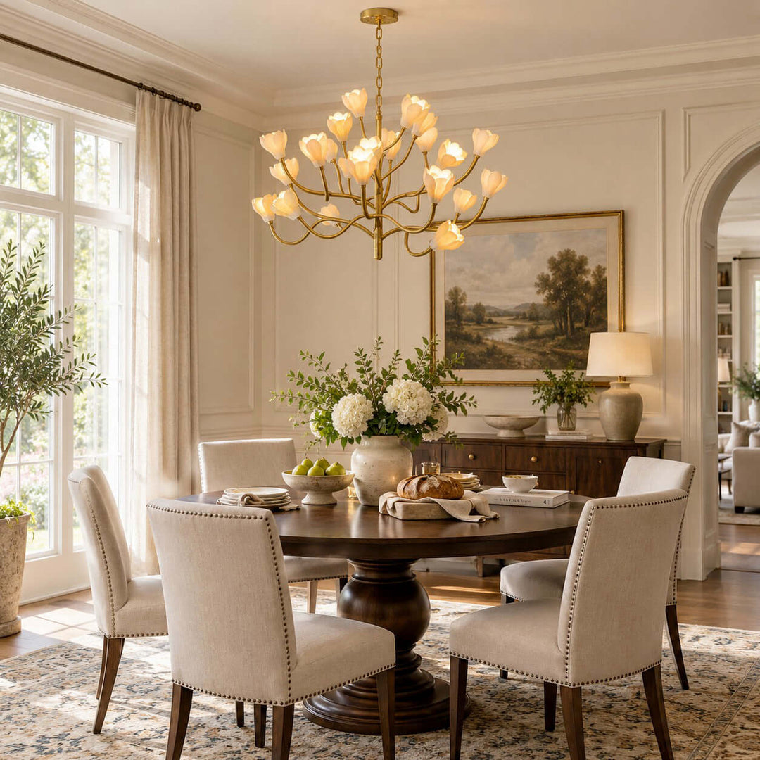 Odelia Brass Ceramic Floral Branch Chandelier for Dining Room