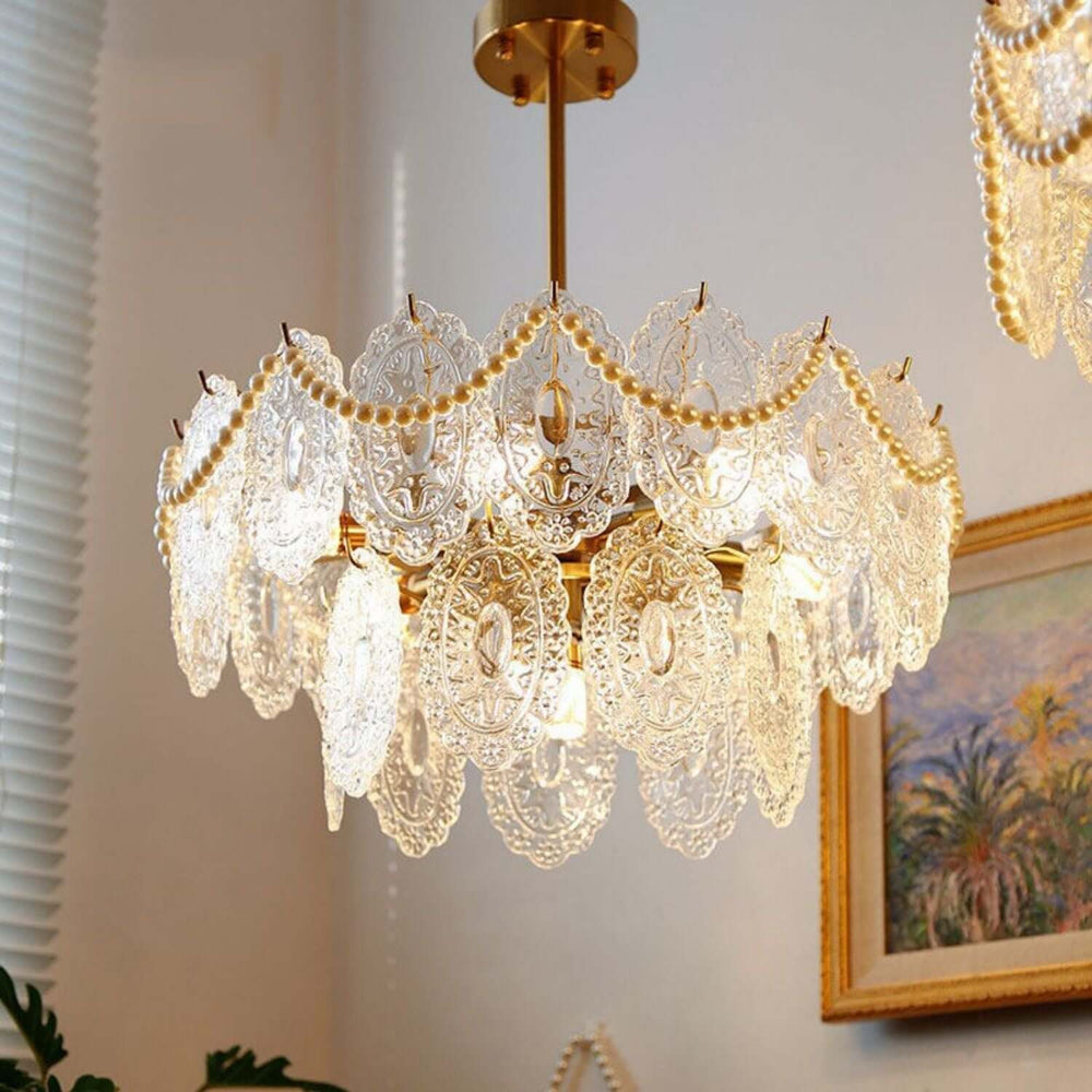 Onda Chandelier – Brass and Glass Light for Dining Area