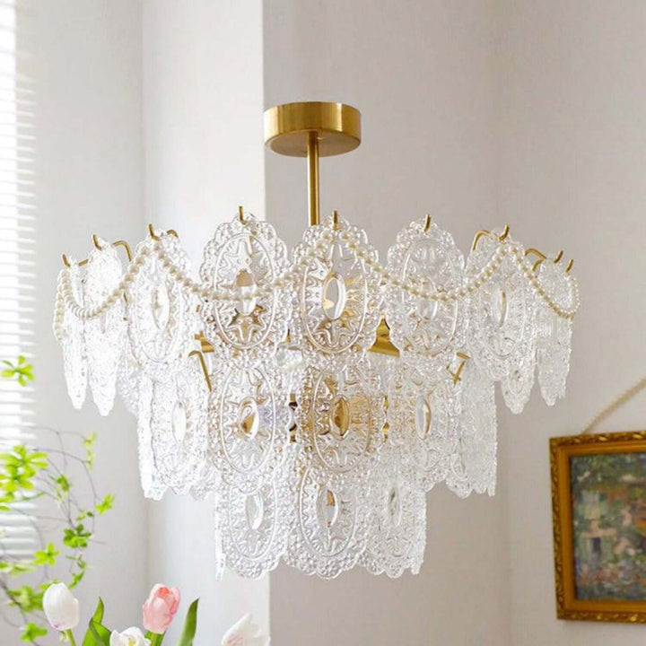 Onda Chandelier – Brass and Glass Light for Dining Area