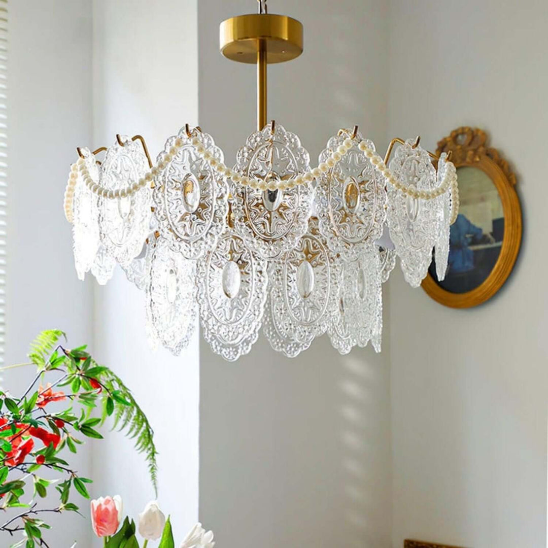 Onda Chandelier – Brass and Glass Light for Dining Area