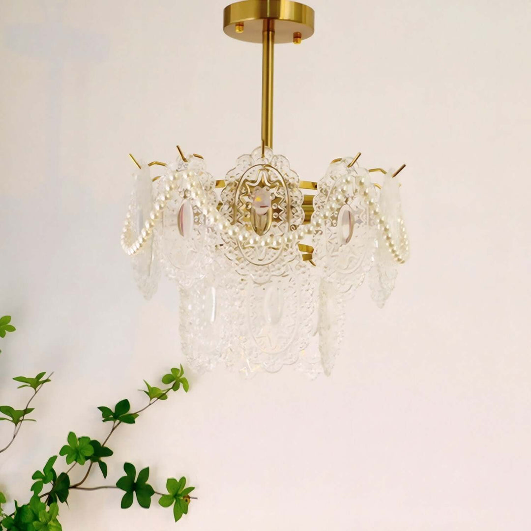 Onda Chandelier – Brass and Glass Light for Dining Area